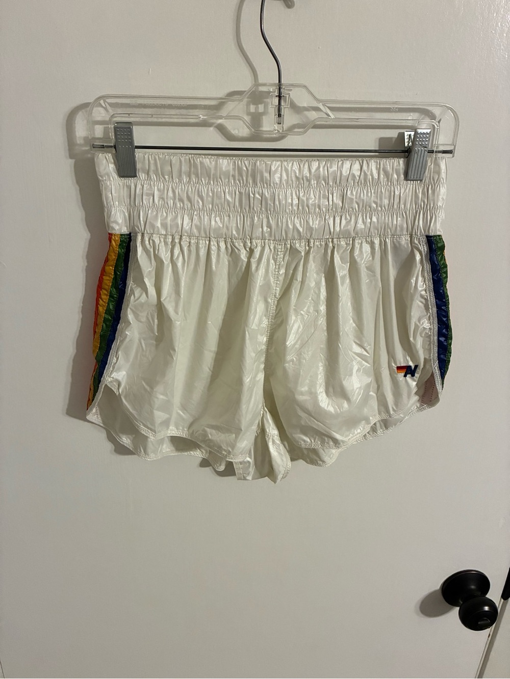 HIGH RISE 5 STRIPE NYLON JOGGER SHORT VINTAGE WHITE - Picture 2 of 6